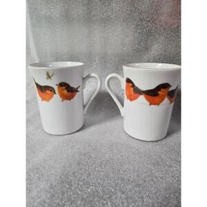 Vintage 2 Otagiri Coffee Cups Orange Song Birds Gibson Greeting Japan Tea Cup